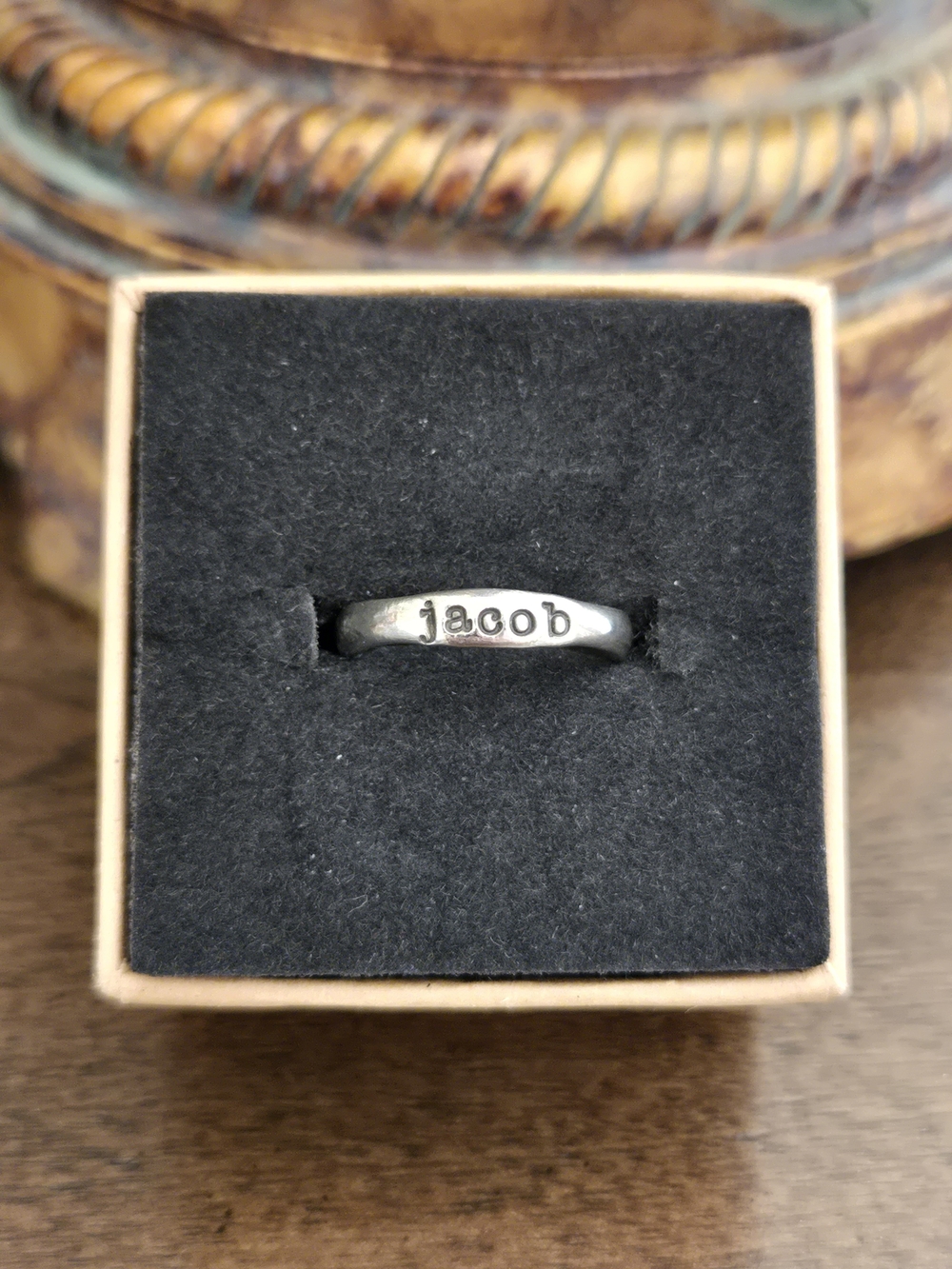 Sterling Silver Hand Stamped Ring Customized With The Name "jacob" Size 5.5